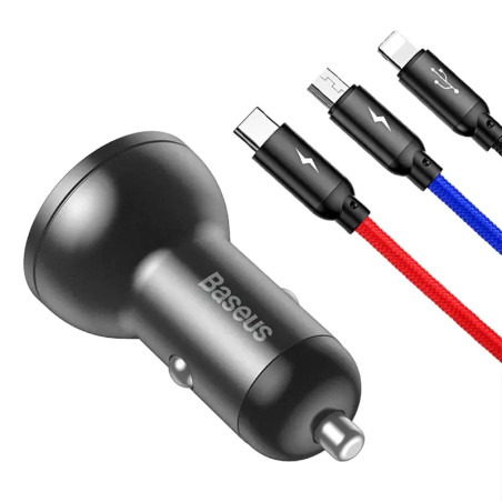 Baseus Car Charger 24W con Display + Cavo USB 3in1 1.2m