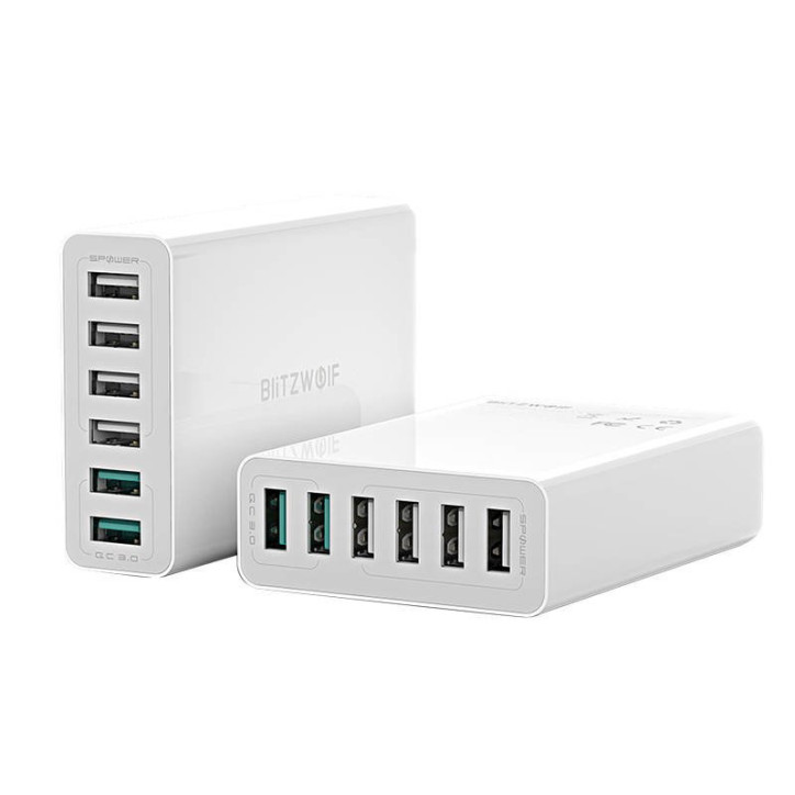 Caricatore USB Blitzwolf BW-S15 60W QC 3.0 6 Porte Bianco Caricatore USB Blitzwolf BW-S15 60W QC 3.0 6 Porte Bianco