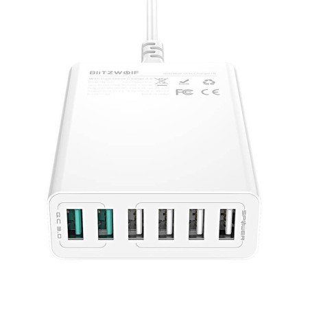 Caricatore USB Blitzwolf BW-S15 60W QC 3.0 6 Porte Bianco