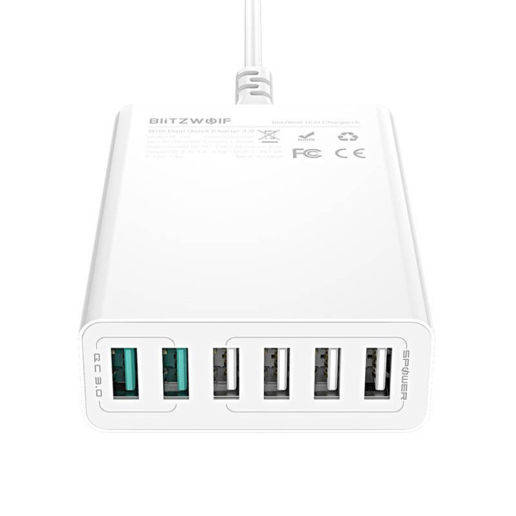 Caricatore USB Blitzwolf BW-S15 60W QC 3.0 6 Porte Bianco Caricatore USB Blitzwolf BW-S15 60W QC 3.0 6 Porte Bianco