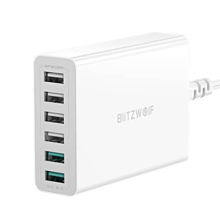 Caricatore USB Blitzwolf BW-S15 60W QC 3.0 6 Porte Bianco Caricatore USB Blitzwolf BW-S15 60W QC 3.0 6 Porte Bianco