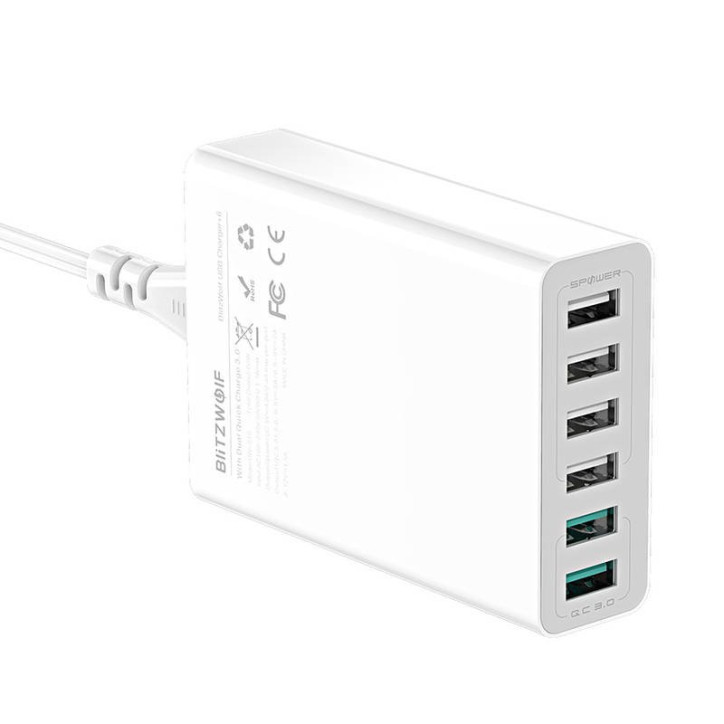 Caricatore USB Blitzwolf BW-S15 60W QC 3.0 6 Porte Bianco Caricatore USB Blitzwolf BW-S15 60W QC 3.0 6 Porte Bianco