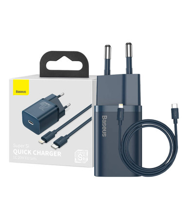 Baseus Super Si Quick Charger 1C 20W Caricatore USB-C con cavo Lightning 1m Blu