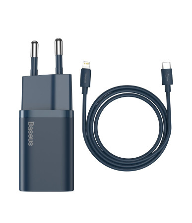 Baseus Super Si Quick Charger 1C 20W Caricatore USB-C con cavo Lightning 1m Blu