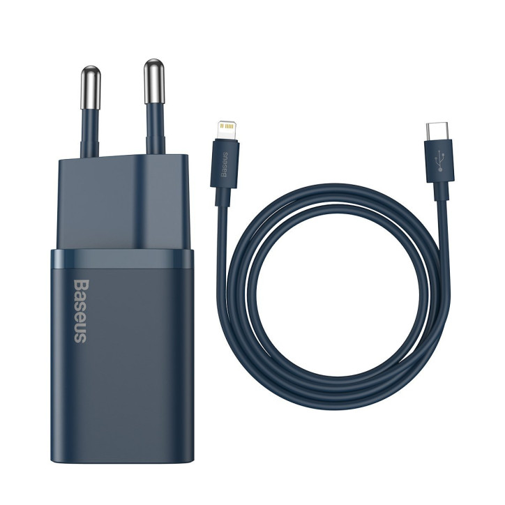 Baseus Super Si Quick Charger 1C 20W Caricatore USB-C con cavo Lightning 1m Blu Baseus Super Si Quick Charger 1C 20W Caricatore USB-C con cavo Lightning 1m Blu