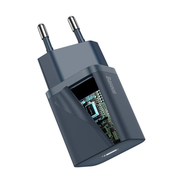 Baseus Super Si Quick Charger 1C 20W Caricatore USB-C con cavo Lightning 1m Blu Baseus Super Si Quick Charger 1C 20W Caricatore USB-C con cavo Lightning 1m Blu