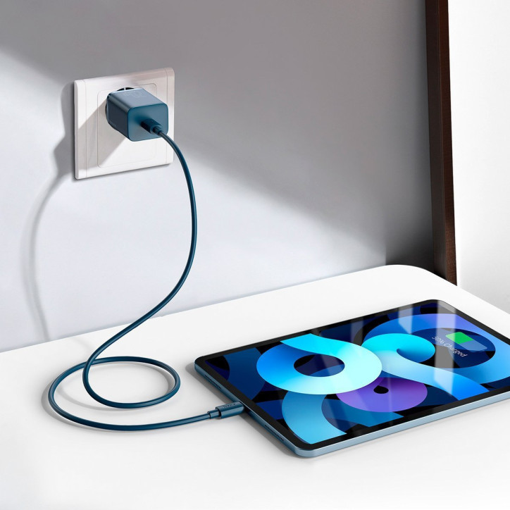 Baseus Super Si Quick Charger 1C 20W Caricatore USB-C con cavo Lightning 1m Blu Baseus Super Si Quick Charger 1C 20W Caricatore USB-C con cavo Lightning 1m Blu