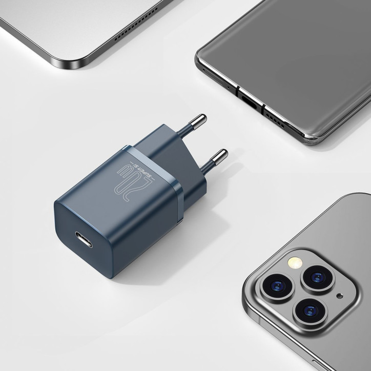 Baseus Super Si Quick Charger 1C 20W Caricatore USB-C con cavo Lightning 1m Blu Baseus Super Si Quick Charger 1C 20W Caricatore USB-C con cavo Lightning 1m Blu