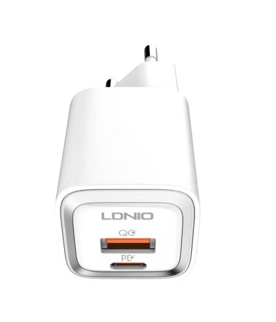 LDNIO A2318M Caricatore da Muro USB-C + USB-A 20W Bianco con cavo USB-C Lightning