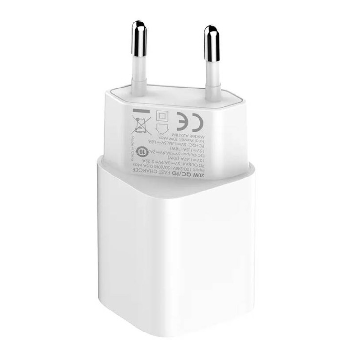 LDNIO A2318M Caricatore da Muro USB-C + USB-A 20W Bianco con cavo USB-C Lightning