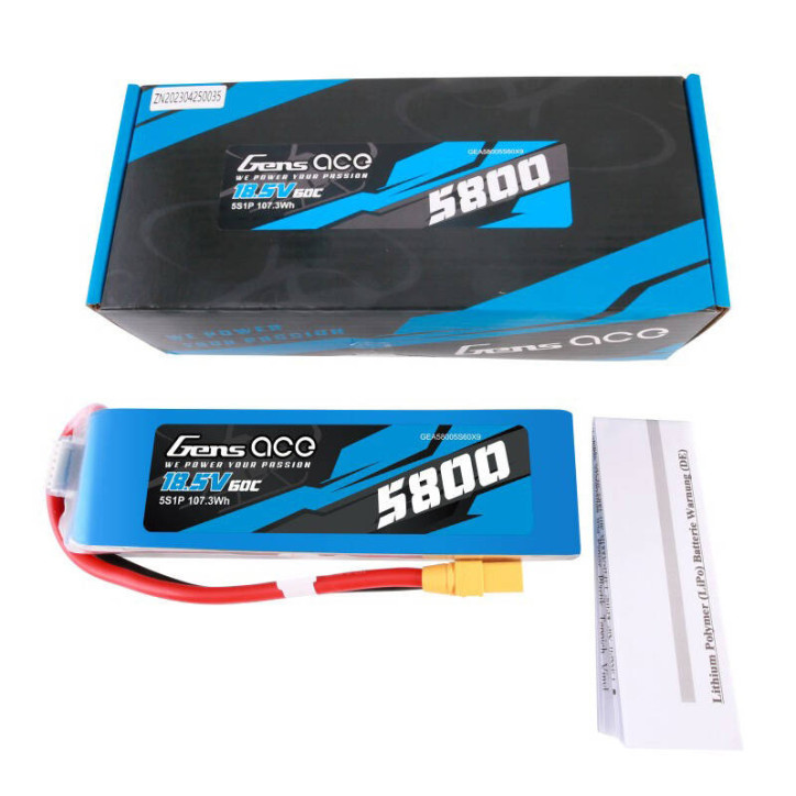 Gens ace Batteria Lipo 5800mAh 60C 18.5V 5S1P con connettore XT90