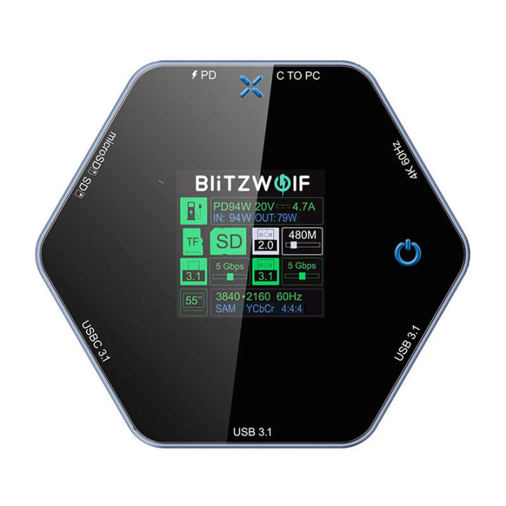 Blitzwolf BW-TH16 Docking Station 8in1 USB-C 100W LCD Smart Display Blitzwolf BW-TH16 Docking Station 8in1 USB-C 100W LCD Smart Display