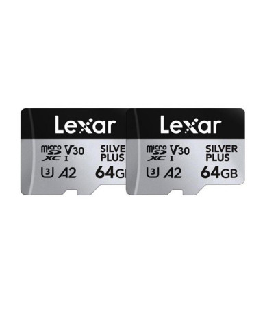Set 2x Lexar High-Performance Silver Plus microSDXC 64GB con Adattatore