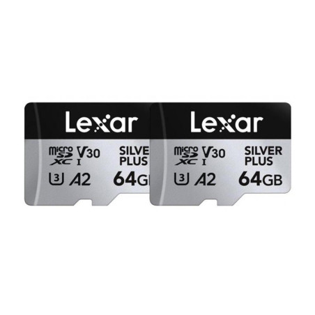 Set 2x Lexar High-Performance Silver Plus microSDXC 64GB con Adattatore