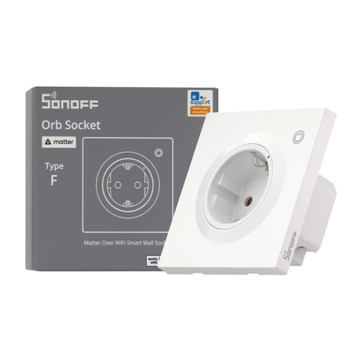 Sonoff Presa Smart da Parete WiFi Matter WS01TPF-E Tipo F 16A Monitoraggio Consumi Nero