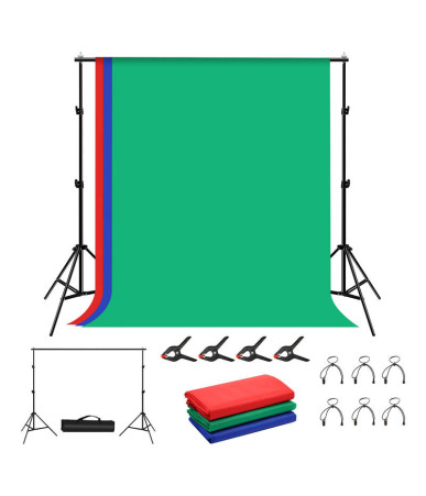 Puluz Kit Supporto Fondale Fotografico 2x2m con 3 Sfondi
