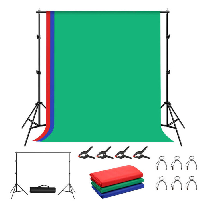 Puluz Kit Supporto Fondale Fotografico 2x2m con 3 Sfondi