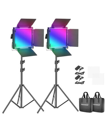Kit 2 Luci LED RGB Neewer 660 PRO 50W con Treppiedi e Schermi