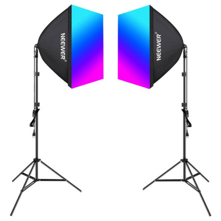 Neewer NK800 Kit 2 Softbox RGB 24W 2700-6500K con Tripodi e Barndoors
