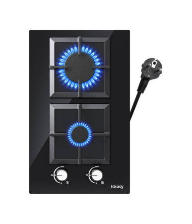 IsEasy MGBG-312S2C Piano Cottura Gas 2 Fuochi Vetro Nero