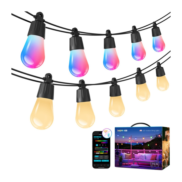 LEPRO ZB1-15 Luci Stringa Wi-Fi 15m RGB+IC Bianco Caldo LEPRO ZB1-15 Luci Stringa Wi-Fi 15m RGB+IC Bianco Caldo