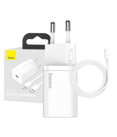 Baseus Super Si Quick Charger 1C 20W Bianco con cavo USB-C Lightning 1m