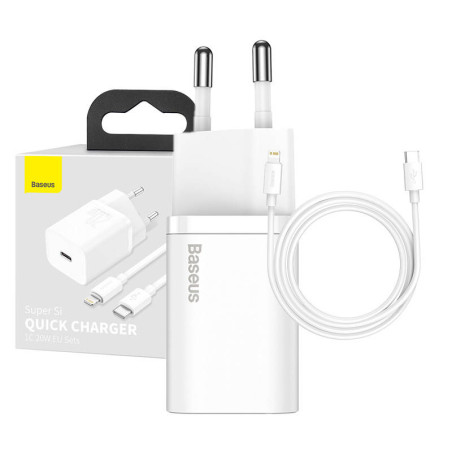 Baseus Super Si Quick Charger 1C 20W Bianco con cavo USB-C Lightning 1m