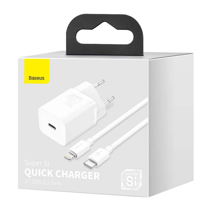 Baseus Super Si Quick Charger 1C 20W Bianco con cavo USB-C Lightning 1m Baseus Super Si Quick Charger 1C 20W Bianco con cavo USB-C Lightning 1m