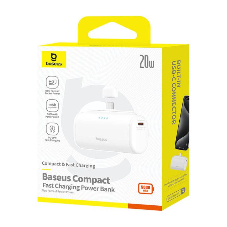 Powerbank Baseus Compact 5000mAh 20W USB-C Bianco Powerbank Baseus Compact 5000mAh 20W USB-C Bianco