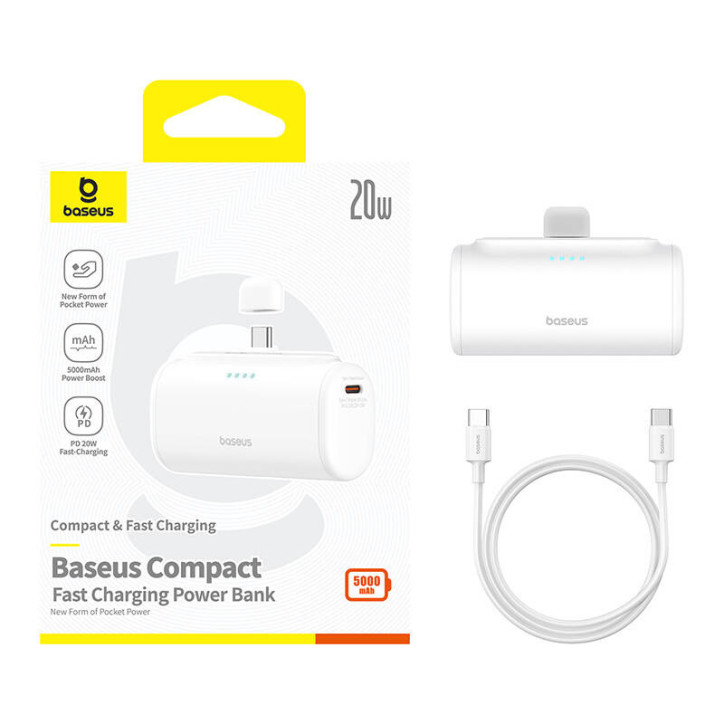 Powerbank Baseus Compact 5000mAh 20W USB-C Bianco Powerbank Baseus Compact 5000mAh 20W USB-C Bianco