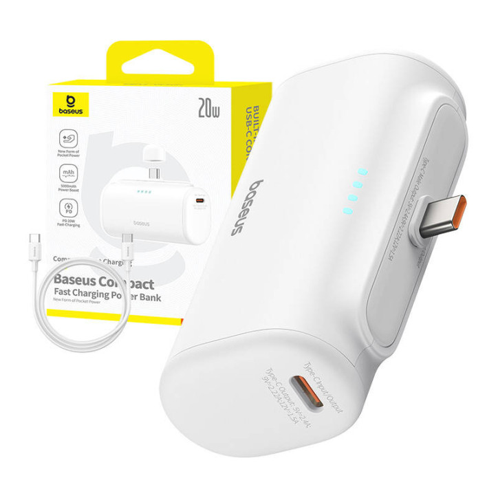 Powerbank Baseus Compact 5000mAh 20W USB-C Bianco Powerbank Baseus Compact 5000mAh 20W USB-C Bianco