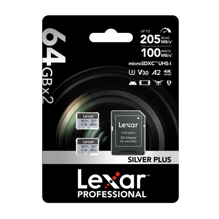 Lexar High-Performance Silver Plus microSDXC 64GB con Adattatore Lexar High-Performance Silver Plus microSDXC 64GB con Adattatore