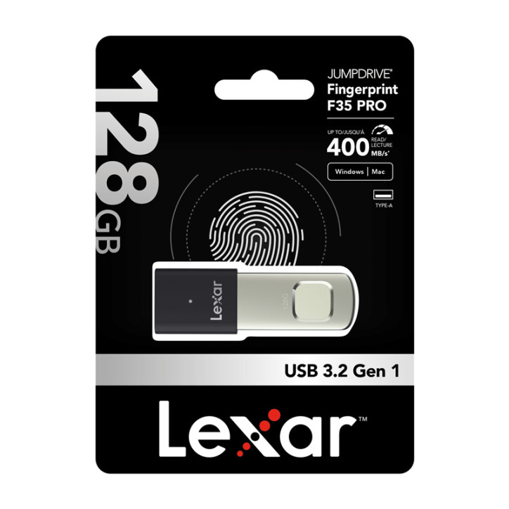 Lexar JumpDrive Fingerprint F35 PRO USB 3.2 128GB Nero/Argento Lexar JumpDrive Fingerprint F35 PRO USB 3.2 128GB Nero/Argento