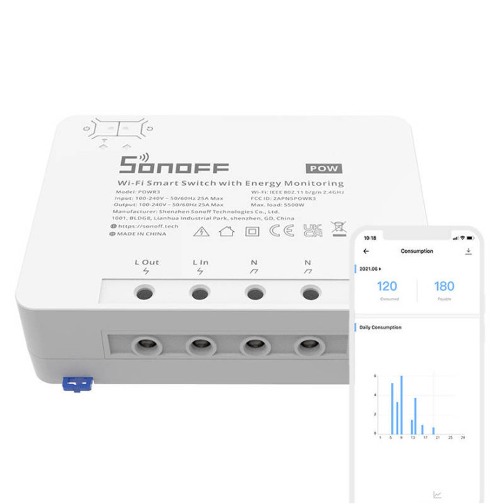 Sonoff POWR3 interruttore smart WiFi con misurazione corrente