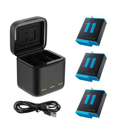 Telesin Caricatore a 3 slot con 3 Batterie per GoPro Hero 12/11/10/9