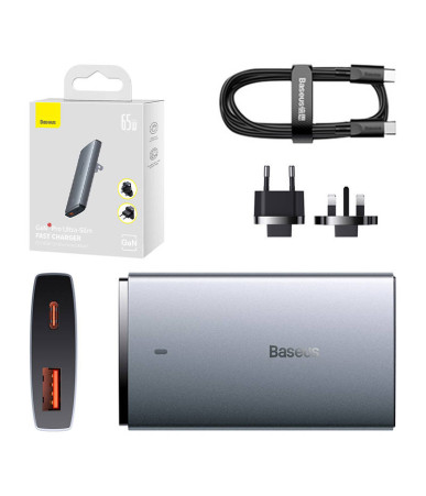 Baseus GaN5 Pro Caricatore da Muro 65W 1x USB-C 1x USB-A Grigio