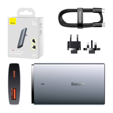 Baseus GaN5 Pro Caricatore da Muro 65W 1x USB-C 1x USB-A Grigio