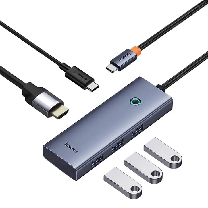 Baseus UltraJoy Series Hub USB-C 5-in-1 Grigio HDMI 4K 3xUSB 3.0 PD Baseus UltraJoy Series Hub USB-C 5-in-1 Grigio HDMI 4K 3xUSB 3.0 PD