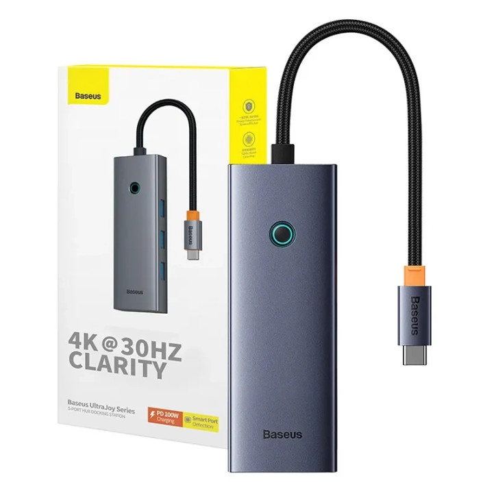 Baseus UltraJoy Series Hub USB-C 5-in-1 Grigio HDMI 4K 3xUSB 3.0 PD Baseus UltraJoy Series Hub USB-C 5-in-1 Grigio HDMI 4K 3xUSB 3.0 PD