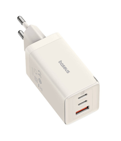 Caricatore Baseus GaN5 65W 2x USB-C + USB Bianco con cavo 1m