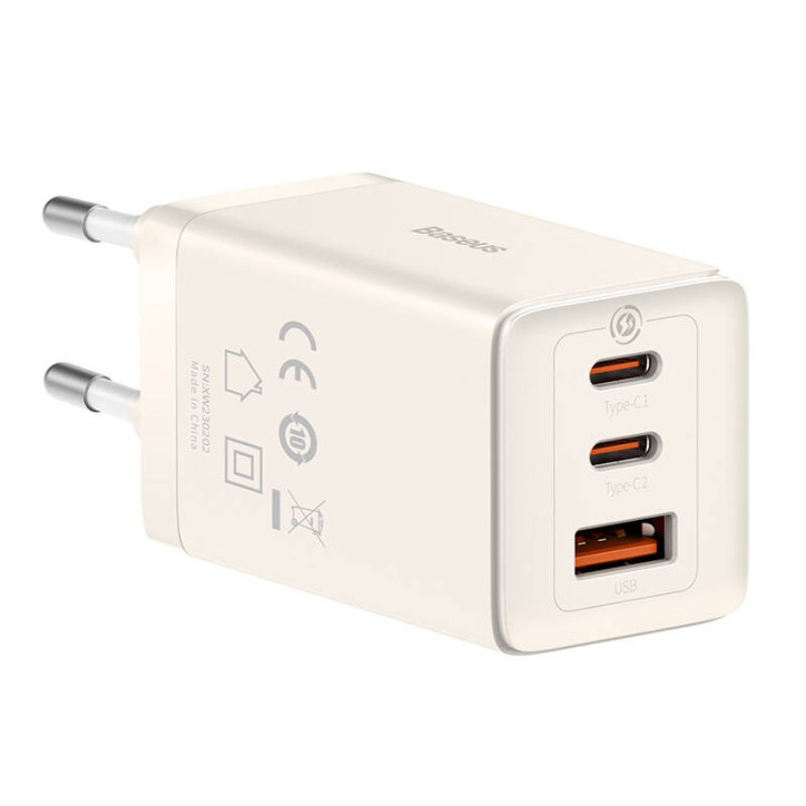 Caricatore Baseus GaN5 65W 2x USB-C + USB Bianco con cavo 1m Caricatore Baseus GaN5 65W 2x USB-C + USB Bianco con cavo 1m