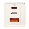 Caricatore Baseus GaN5 65W 2x USB-C + USB Bianco con cavo 1m