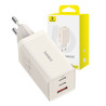Caricatore Baseus GaN5 65W 2x USB-C + USB Bianco con cavo 1m