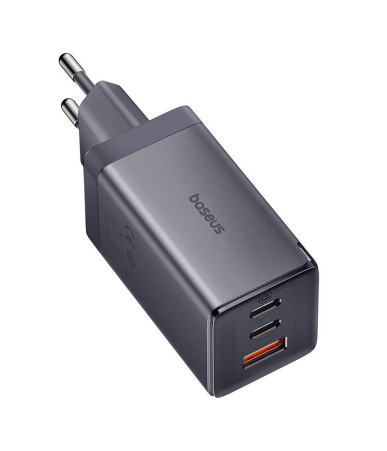 Caricatore Baseus GaN5 65W 2x USB-C + USB Grigio con Cavo 1m