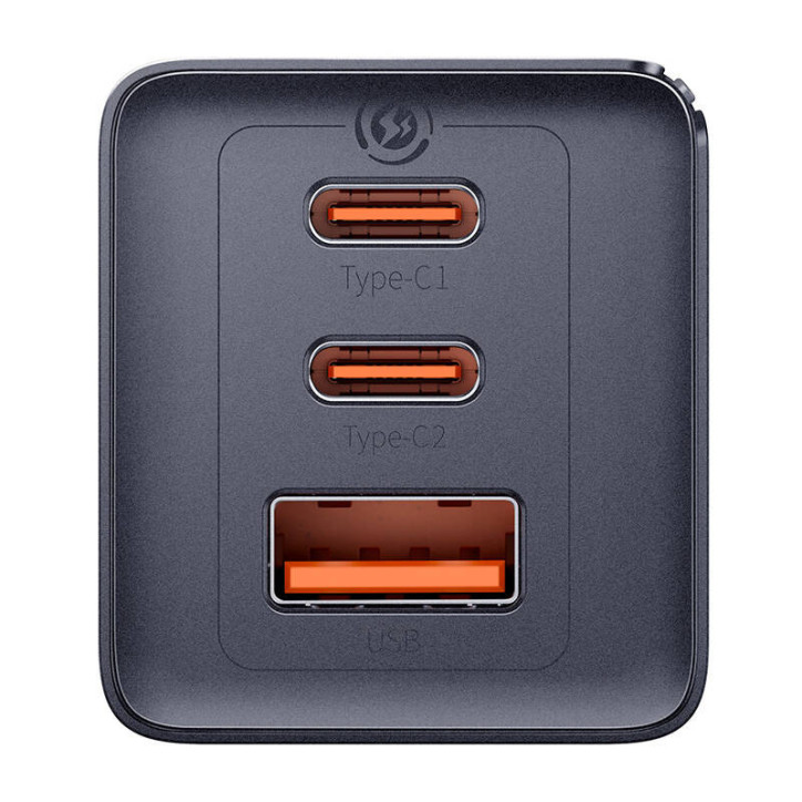 Caricatore Baseus GaN5 65W 2x USB-C + USB Grigio con Cavo 1m Caricatore Baseus GaN5 65W 2x USB-C + USB Grigio con Cavo 1m