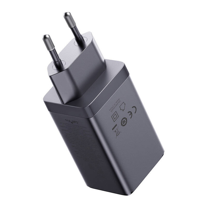 Caricatore Baseus GaN5 65W 2x USB-C + USB Grigio con Cavo 1m Caricatore Baseus GaN5 65W 2x USB-C + USB Grigio con Cavo 1m