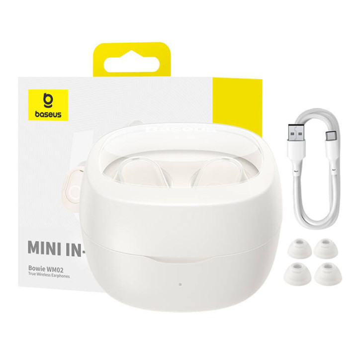 Baseus Bowie WM02 TWS Cuffie Wireless Bluetooth 5.3 Bianco Baseus Bowie WM02 TWS Cuffie Wireless Bluetooth 5.3 Bianco