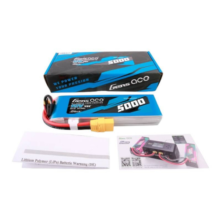 Batteria LiPo Gens ace G-Tech 5000mAh 11.1V 45C 3S con connettore XT90