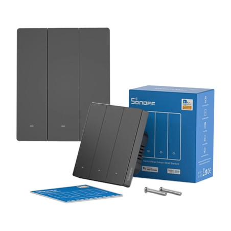 Interruttore Parete Smart WiFi SONOFF M5-3C-80 (3 canali, per cornice, grafite)