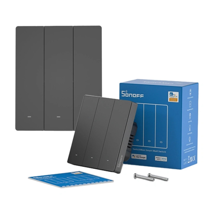 Interruttore Parete Smart WiFi SONOFF M5-3C-80 (3 canali, per cornice, grafite) Interruttore Parete Smart WiFi SONOFF M5-3C-80 (3 canali, per cornice, grafite)